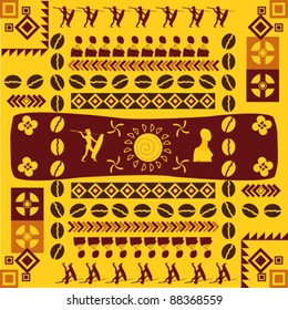 African traditional design pattern with geometric shapes and silhouettes