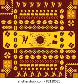 African traditional design pattern with geometric shapes and silhouettes