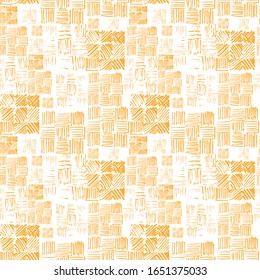 African traditional ethnic tribal ornament on white backdrop. Yellow abstract lines repeatable pattern for book cover, scrapbook element, bath tile, cool hoody or bag print. Stock vector illustration