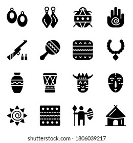 African Traditional Icons in Solid Style Pack 