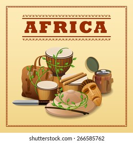African travel background with expedition and discovery elements vector illustration