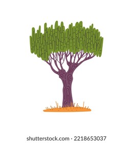 Baobab arbóreo africano con estilo grueso de tallo plano, ilustración vectorial aislada en fondo blanco. Planta orgánica natural, elemento de diseño decorativo para el paisaje africano