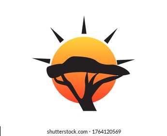 African Tree Sun Behind Logo Design Stock Vector Royalty Free 1764120569
