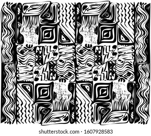 African tribal aborigines ornament. Geometric patterns. Vector illustration. Black and white