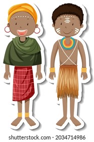 African tribal couple cartoon character sticker illustration
