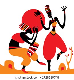 African Tribal Dance In The Wild (Vector Art)