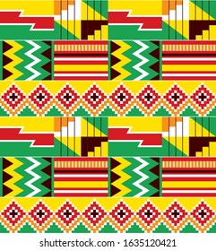 African tribal design Kente nwentoma textiles style vector seamless design, zigazg geometric pattern inspired by Ghana traditional cloths. Abstract repetitive design, Kente wedding dress style native 