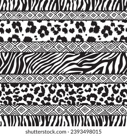 African tribal element and wild animal skins patchwork abstract vector seamless pattern for fabric shirt wallpaper card cloth tablecloth pillow
