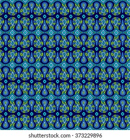 African tribal ethnic abstract seamless pattern in blue and green colors. Vector 