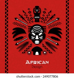 African Tribal Ethnic Art Background with Mask. Vector ornament