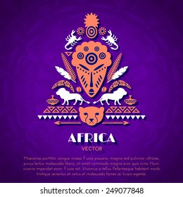 African Tribal Ethnic Art Background with Mask. Vector ornament