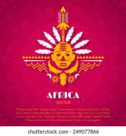 African Tribal Ethnic Art Background with Mask. Vector ornament