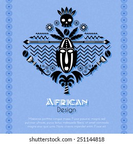 African Tribal Ethnic Art Background with Mask. Vector ornament