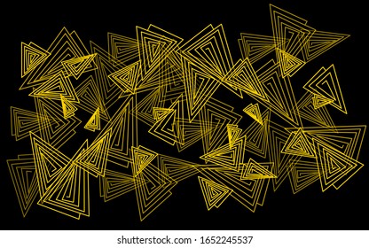 African tribal ethnic art on black backdrop. Gold triangular horizontal pattern for wallpaper, invitation card, scrapbook, bath tile, book cover, shirt, bag, hoody print. Stock vector illustration