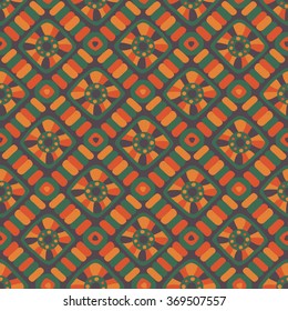 African tribal ethnic geometric abstract bright seamless pattern on dark background. Vector 