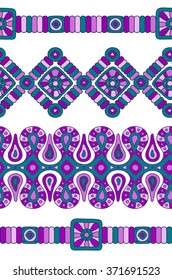 African tribal ethnic geometric abstract seamless borders set . Border decoration elements patterns in bright colors. Vector