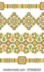 African tribal ethnic geometric seamless borders set . Border decoration elements patterns in retro colors. Vector