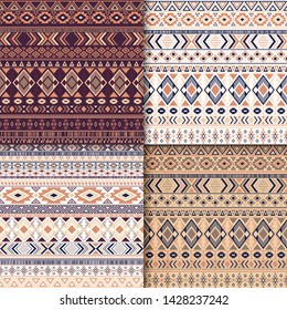 African tribal ethnic motifs geometric patterns collection. Unusual tribal motifs clothing fabric textile ethno prints traditional design. South american folk fashion prints.