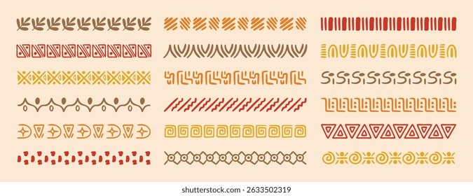 African tribal ethnic motive border doodle hand drawn style from geometrical shapes. boho scandinavian srtoke, traditional native decor. Vector illustration