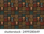 African tribal ethnic pattern, abstract seamless pattern with ornament and african masks