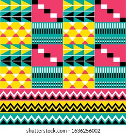 African tribal fabrics inspired design, Kente nwentoma textiles style vector seamless pattern, repetitive geometric pattern inspired by Ghana traditional cloths. Abstract repetitive design