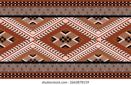 African tribal geometric pattern brown pink black triangles zigzag ethnic native seamless border design wallpaper textile fabric print.