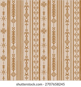 “Patrón geométrico tribal africano sin fisuras con líneas dibujadas a mano y símbolos étnicos, diseñado en un estilo boho moderno.
