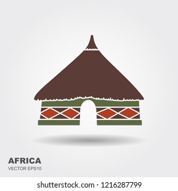 African tribal hut icon isolated on white background with shadow