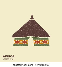 African tribal hut icon isolated with scuffed effect. Vector illustration