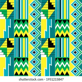 African tribal Kente cloth style vector seamless textile pattern, traditional geometric nwentoma design from Ghana. Retro Kente mud cloth style native to the Akan, Ashanti ethnic groups in Africa