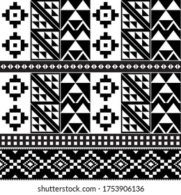 Afrikanisches Stamm Kente monochrome Gewebe Stil Vektormuster, nahtloses Design mit geometrischen Formen inspiriert von traditionellen Stoffen oder Textilien aus Ghana, bekannt als Nwentoma. Abstraktes Schwarz-Weiß 