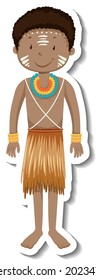 African tribal man cartoon character sticker illustration