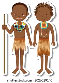 African tribal man cartoon character sticker illustration