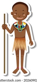 African tribal man cartoon character sticker illustration