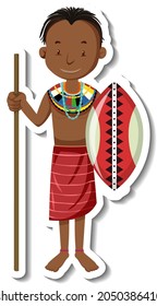 African Tribal Man Cartoon Character Sticker Stock Vector (Royalty Free ...