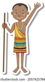 African tribal man cartoon character sticker illustration