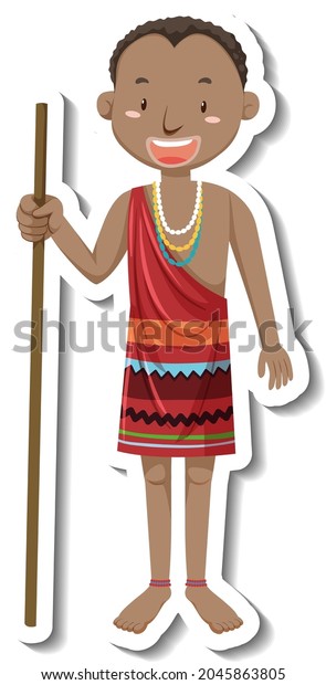 African Tribal Man Cartoon Character Sticker Stock Vector (Royalty Free ...