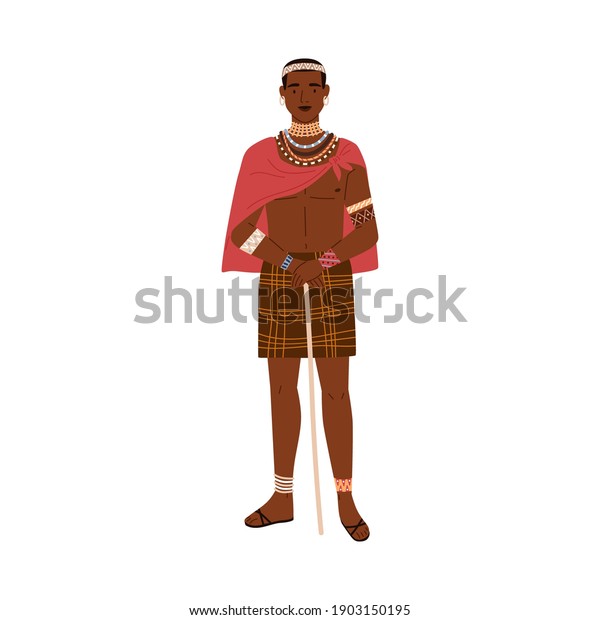 African Tribal Man Holding Stick Hands Stock Vector (Royalty Free ...