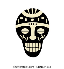 African tribal mask icon. Isolated on white. Colorful flat illustration. Vector.