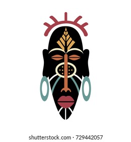 African tribal mask isolated on white. Vector illustration in flat style.