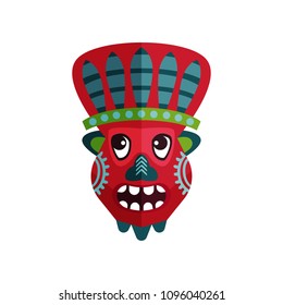 African tribal mask. Ritual attribute of Zulu people. Colorful face with traditional ornaments. Flat vector design for poster or postcard