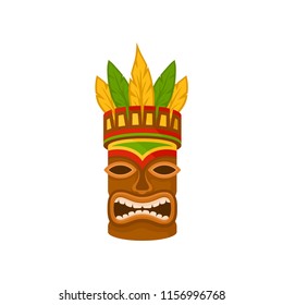 African tribal mask, traditional authentic symbol of Africa with ethnic ornament vector Illustration on a white background