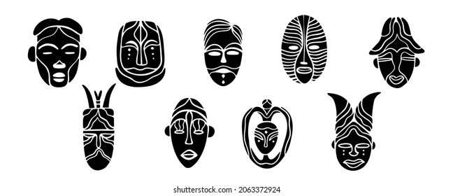 African tribal mask.Ornament decoration design. Ritual culture abstract face. Animal safari vector totem.Ethnic element. Africa decor head.Boho fashion.black and white