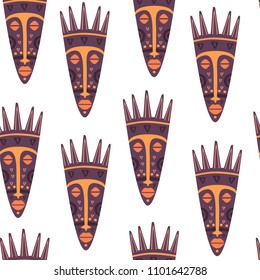 African tribal masks. Colorful seamless pattern. Vector illustartion.  