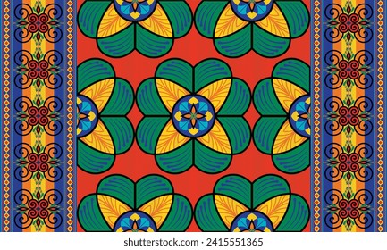 African tribal native pattern.Ethnic traditional kente,ankara,kitenge,chitenge,capulana african wax print vector style.Abstract flowers batik motif.Fabric,clothing,blanket,carpet,woven,wrap,decoration