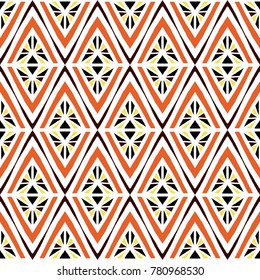 African tribal pattern vector seamless. Ethnic africa fabric print with abstract geometric rhombus. Bohemian background for boho home textile, rug, pillow, gypsy blanket, poster, wrapping paper.