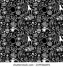 African Tribal Seamless Pattern in black and white
