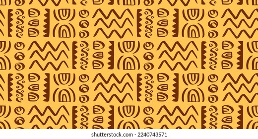 African tribal seamless pattern. Ethnic geometric background texture. Aztec ornament, colorful print. Vector illustration. Decorative fashionable abstract backdrop. Retro style