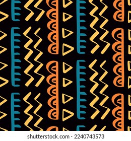 Patrón tribal africano sin fisuras. Textura de fondo geométrico étnico. Ornamento azteca, paquete de impresión colorido. Ilustración vectorial. Decorativo fondo abstracto de moda. Estilo retro