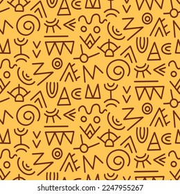 Patrón tribal africano sin fisuras. Textura de fondo geométrico étnico. Ornamento azteca, paquete de impresión colorido. Ilustración vectorial. Decorativo fondo abstracto de moda. Estilo retro